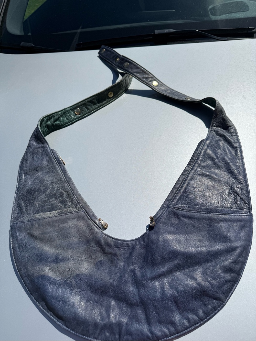EUC The Sash Bag two tone reversible blue & green leather crossbody bag - Picture 11 of 12